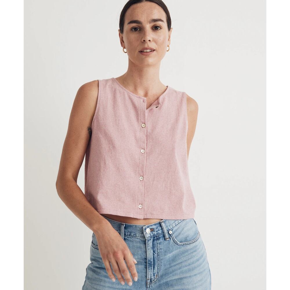 Madewell Crop Button Front Knit Vest Cotton Tank Top Women Small Pink